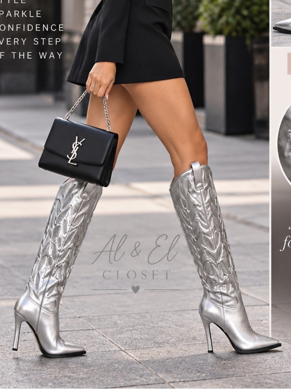 Steve Madden KINZEE-R Silver Rhinestone Western Cowboy Boots Size 9 NIB